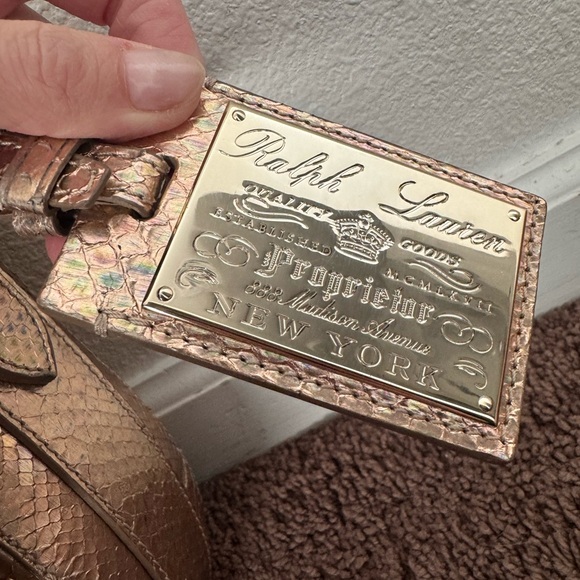 $3950 Ralph Lauren Python Snake Leather Bag Rose Gold Crossbody Satchel - Picture 4 of 10